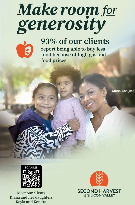 Ad for Second Harvest Food Bank, showing a mother and two children.